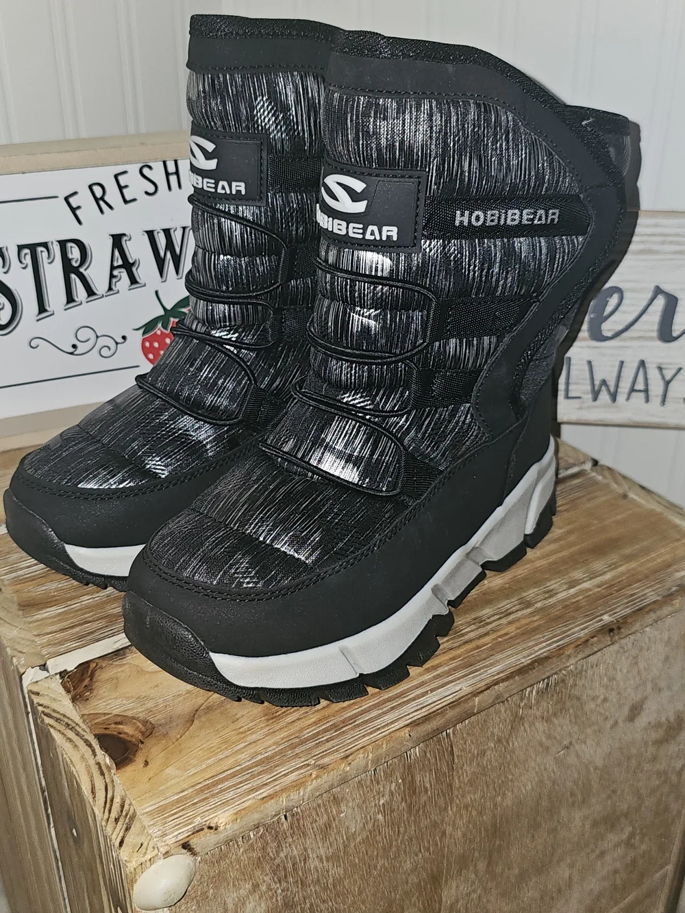 HOBIBEAR Kids Black Winter Waterproof  Boots